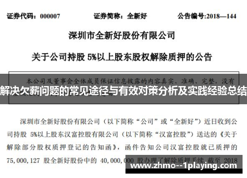 解决欠薪问题的常见途径与有效对策分析及实践经验总结