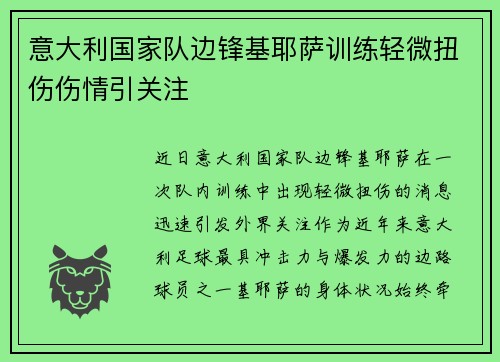 意大利国家队边锋基耶萨训练轻微扭伤伤情引关注